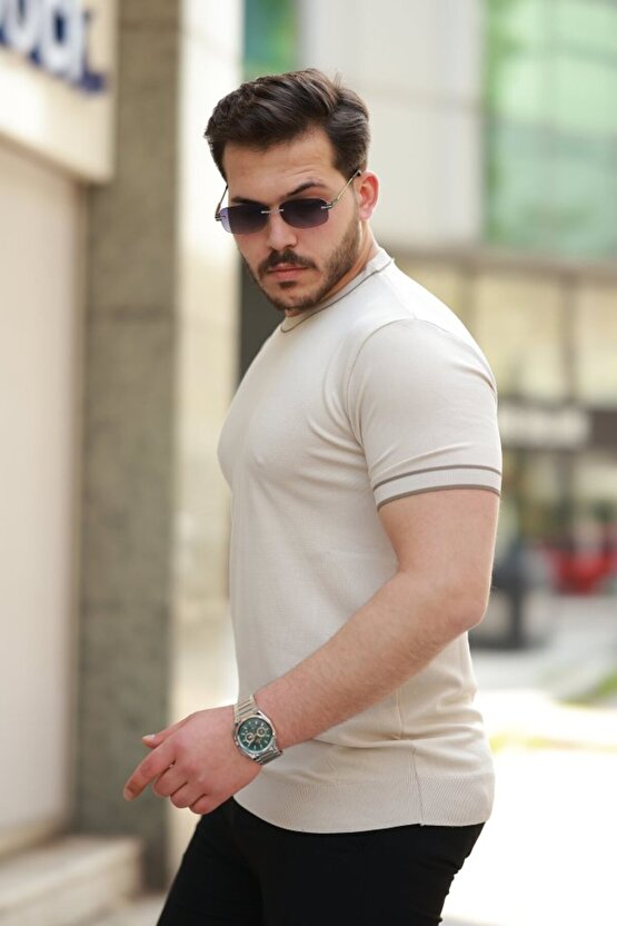 MyTerrax Erkek Bisiklet Yaka Ribanalı Kısa Kollu Tshirt