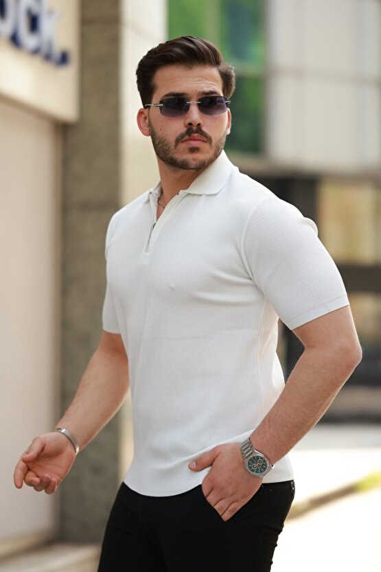 Gökyüzü Moda Erkek Fermuarlı Yakalı Kısa Kollu Tshirt