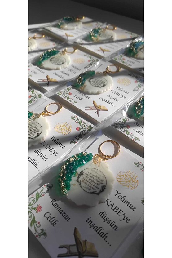 Hac Kabe Umre 8 Adet - Hediyelik - Nazar Duası Baskılı Anahtarlık - Hatıra İsimli Kartlı