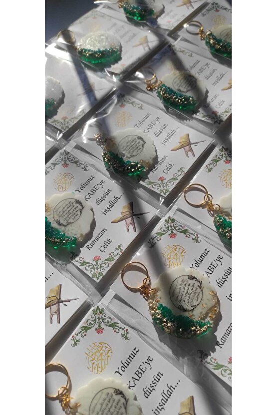 Hac Kabe Umre 8 Adet - Hediyelik - Nazar Duası Baskılı Anahtarlık - Hatıra İsimli Kartlı