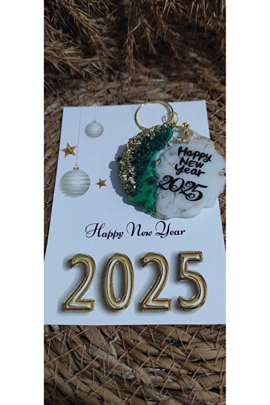 Yılbaşı Özel Hediyelik Epoksi Anahtarlık- Yeniyıl Hediyelik 4 Adet Özel Tasarım Kartlı