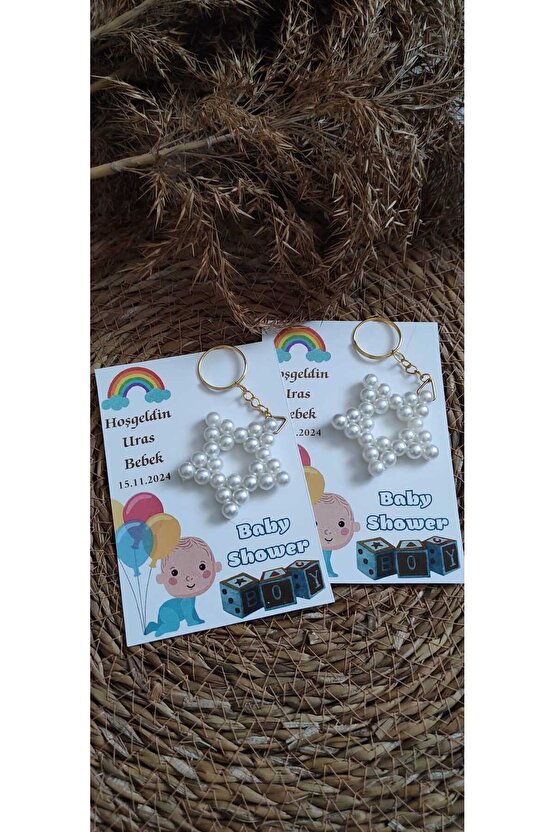 Baby Shower Yıldız Anahtarlık 4 Adet Anı Kartlı Bebek
