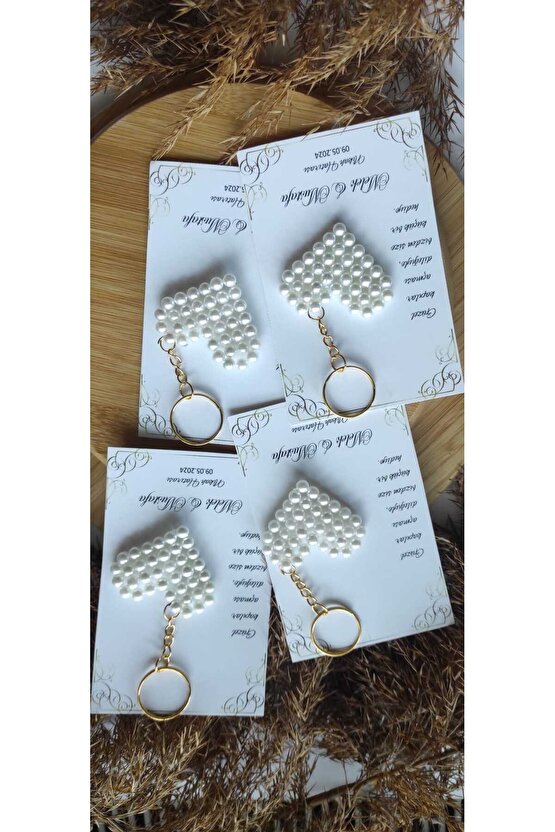 Birgülce Incili Kalp Hediyelik Anahtarlık 10 Adet Söz-nişan-nikah-mevlüt- Özel Tasarım Hatıra