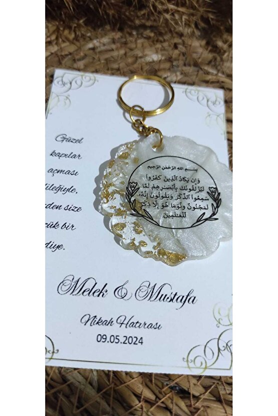 Epoksi Anahtarlık 10 Adet Nazar Ayetiayet-el Kürsi Baskı Detaylı Söz-nişan-nikah-mevlüt