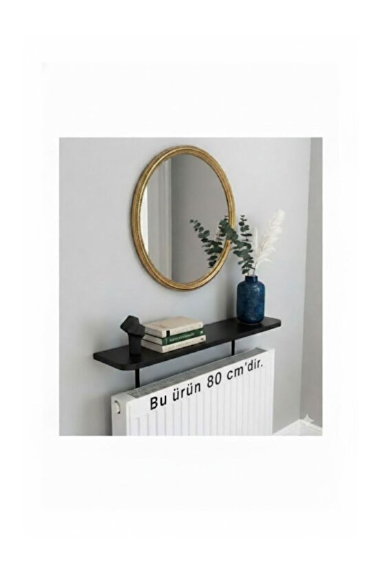 4 KÖŞE OVAL Petek Üstü Raf Dresuar Duvara Montajsız Kalorifer Peteği Üstü Raf 80x18cm SİYAH