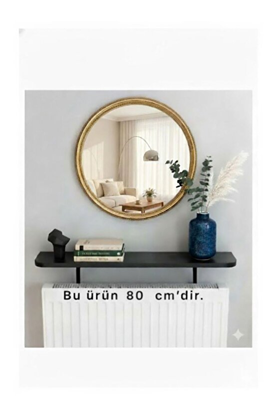 4 KÖŞE OVAL Petek Üstü Raf Dresuar Duvara Montajsız Kalorifer Peteği Üstü Raf 80x18cm SİYAH