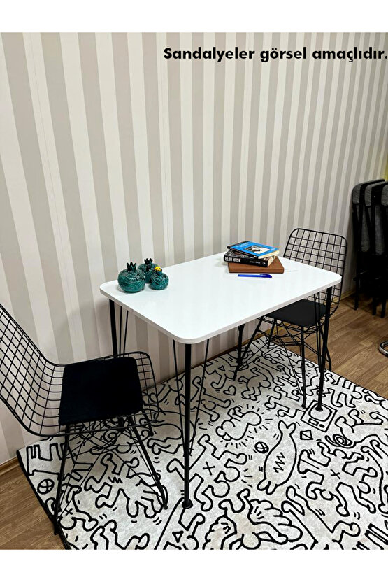 Siyah Metal Ayaklı 60x90 Beyaz Mutfak-balkon-çalışma Masası