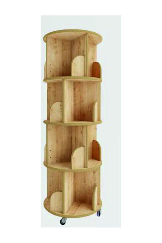 tekerlekli Dekoratif Döner Kitaplık - 133x45 Cm - Safir Meşe