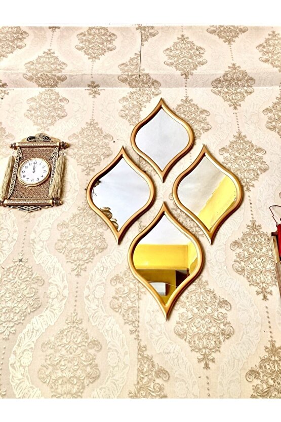 Dekor Dekoratif Ahşap Damla Model 4 Adet Ayna