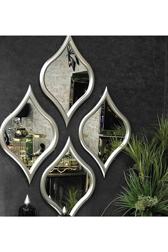 Dekor Dekoratif Ahşap Damla Model 4 Adet Ayna