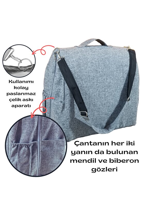 Çantalı Babynest, Bebek Çantası, Taşına Bilir Ebeveyn Yanı Reflü Yatağı Gri Dokuma Kumaş
