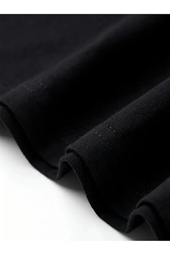 Velmora Premium AICG Ön Arka Baskılı Bisiklet Yaka Kadın Oversize Bisiklet Yaka T-shirt - Siyah