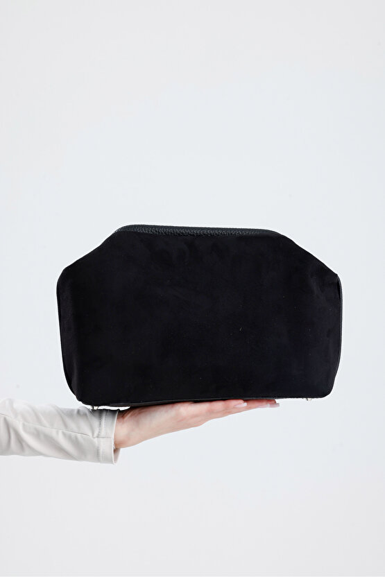 Heybes Kadın Siyah Süet Clutch El Çantası