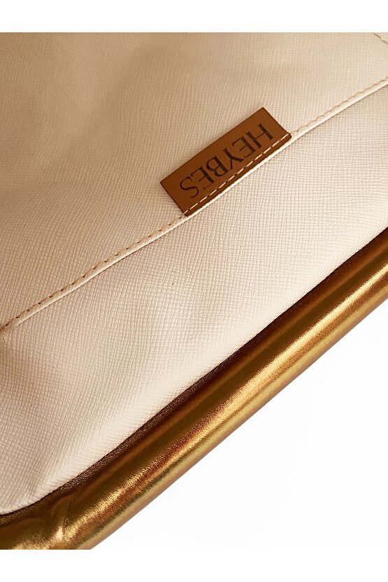 Heybes Kadın Bakır Parlak Dokulu Deri Clutch El Çantası