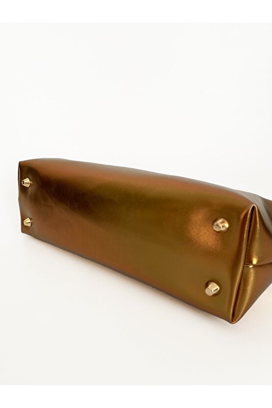 Heybes Kadın Bakır Parlak Dokulu Deri Clutch El Çantası