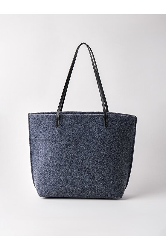 Heybes Kadın Gri Büyük Boy Keçe Kumaş Shopper Tote Omuz Çantası
