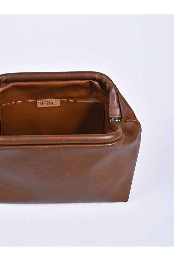 Heybes Kadın Kahverengi Vegan Deri Clutch El Çantası
