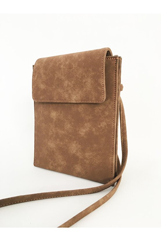 Kadın Süet Kapaklı Telefon Omuz Çantası