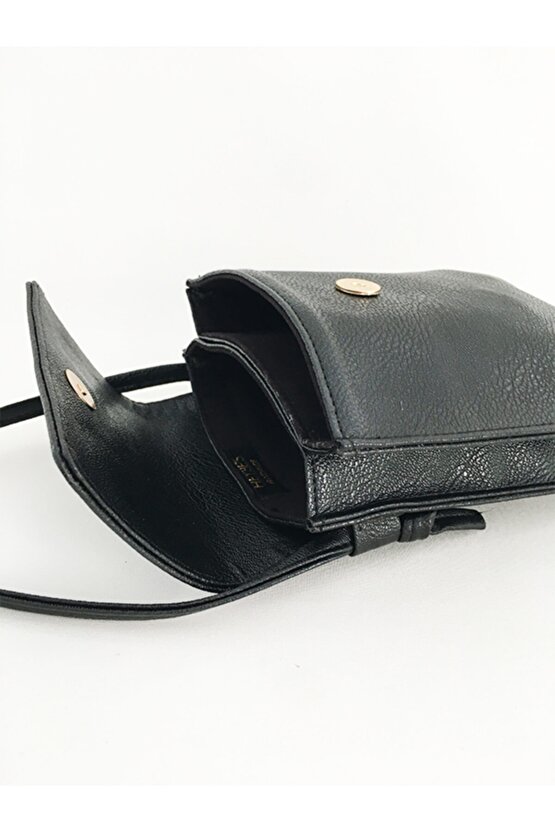 Kadın Siyah Kapaklı Telefon Omuz Çantası