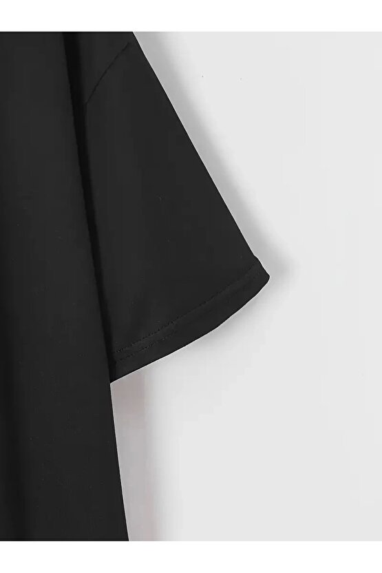 201 Penye Compack New York Baskılı Oversize Kısa Kol Bisiklet Yaka T-shirt - Siyah