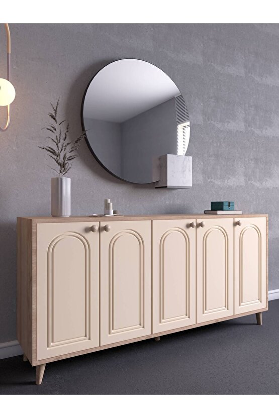 Rosalie Bohem Konsol, Kahve Köşesi, Mdf Boyama Kapak Meşe-Vizon Bej