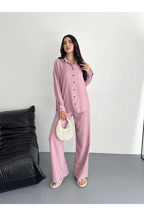 Gömlek Pantolon ikili Takım - Toz Pembe