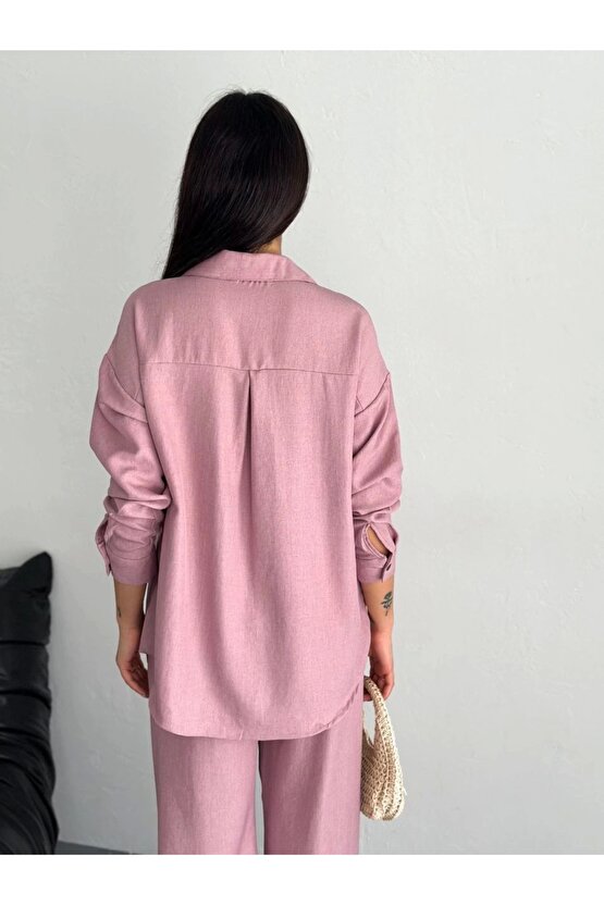 Gömlek Pantolon ikili Takım - Toz Pembe