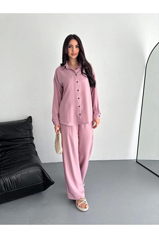 Gömlek Pantolon ikili Takım - Toz Pembe