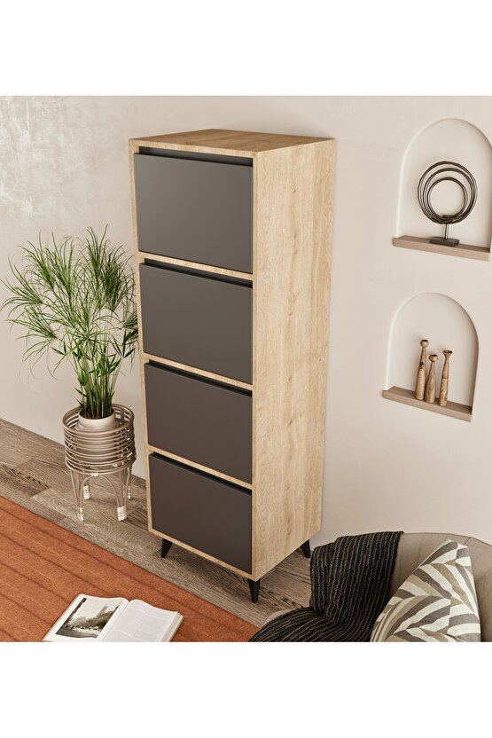 Mely Çok Amaçlı Dolap-Ekmeklik Safir Meşe-Antrasit