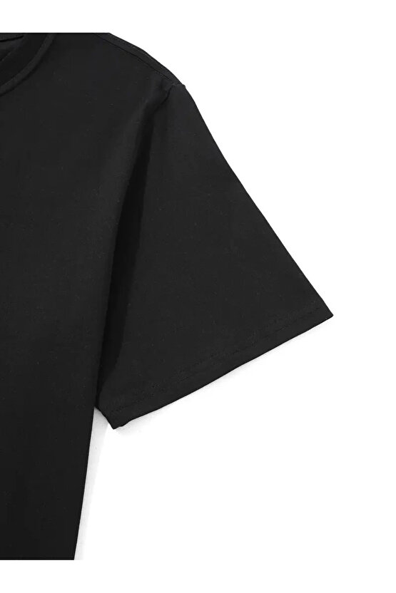 201 Penye Compack Palmiye Ön Baskılı Oversize Bisiklet Yaka Kısa Kol Yazlık T-shirt - Siyah