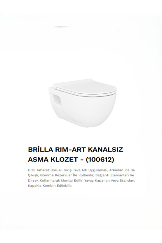 BRİLLA RIM-ART KANALSIZ ASMA KLOZET