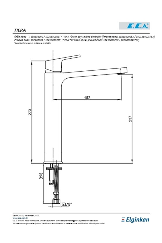 Tiera Yüksek Tip Lavabo Bataryası