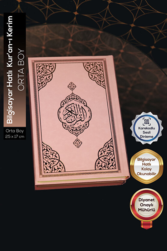 Kuranı Kerim | Orta Boy Lüks Yaldızlı Pembe Kuran | Bilgisayar Hatlı Kolay Okunabilen Kuran