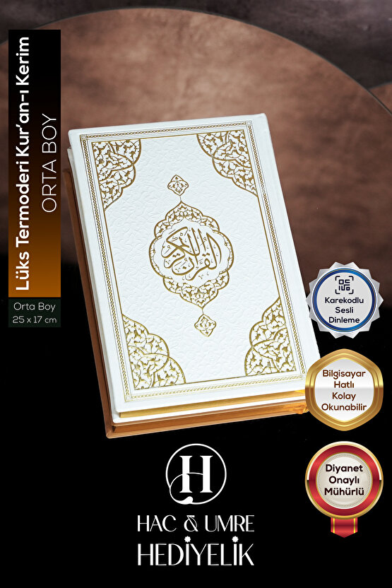 Kuranı Kerim | Beyaz Termo Deri Ciltli Orta Boy Kuran | Bilgisayar Hatlı Kolay Okunabilen Kuran