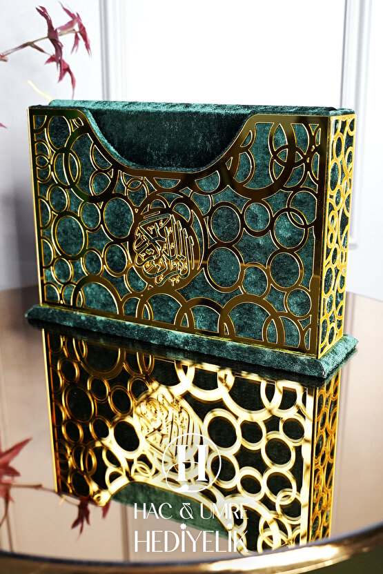 Kadife Kaplı Sandıklı Hediyelik Kuranı Kerim Seti | Lüks Ahşap Kutu, Kuran, Şal ve İnci Tesbih Seti