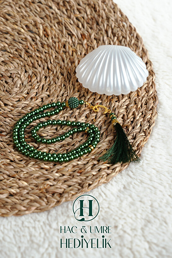 Tesbih Hediyelik | Özel Gün Davet Hediyesi | Deniz Kabuğu Kutulu 99lu İnci Tesbih Vav Süslü Püsküllü