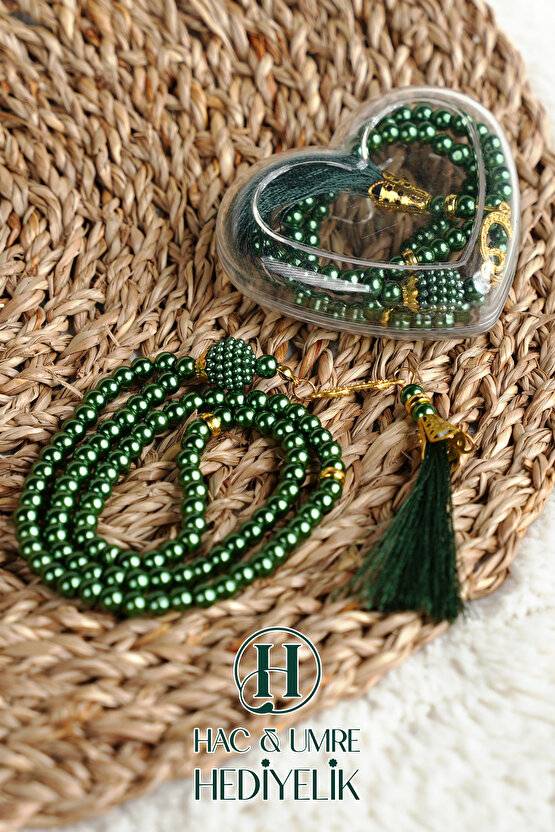 Hediyelik Tesbih | 99lu İnci Tesbih Vav İmameli Püsküllü Kalp Kutulu | Hac Umre Gün Davet Hediyesi