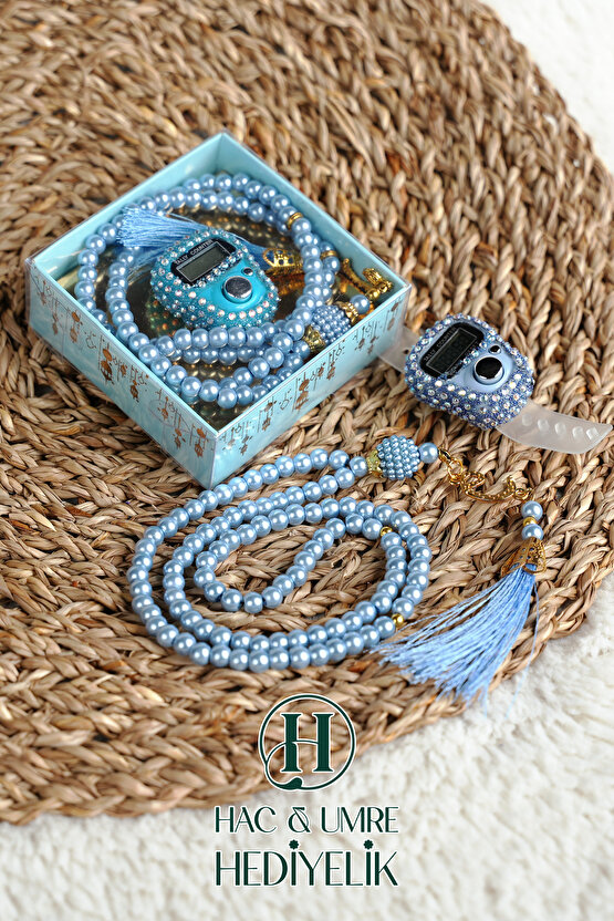 Taşlı Zikirmatik ve İnci Tesbih Seti | Mevlüd Hac Umre Davet Organizasyon Hediyesi | 10 Adet Set