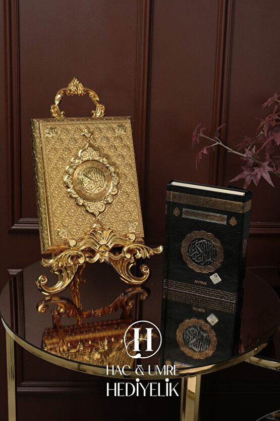 Kuran Standı ve Kuranı Kerim | Lüks Dekoratif Kuran Kabı ve Kuran Seti | Gold Kuran Muhafazası Seti