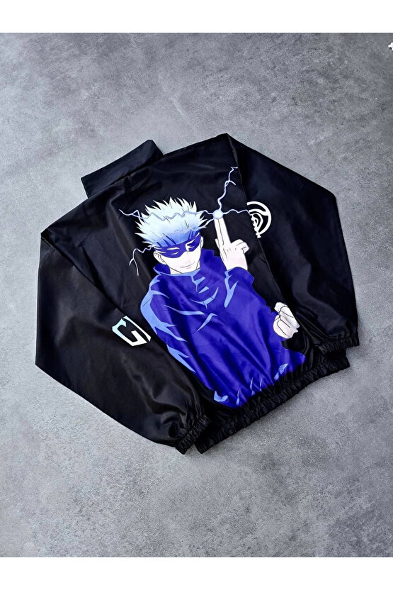 Fermuarlı Dijital Baskılı Rüzgarlık - Siyah