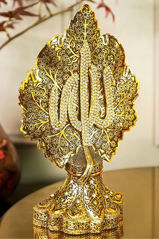 İkili Lüks Dekoratif Biblo Papatya Ve Çınar Yapraklı Allah Muhammed Işlemeli Dekoratif Figür