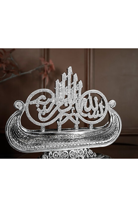 LÜKS OFİS HEDİYESİ FİGÜR DEKORATİF OBJE GEMİ BESMELE GÜMÜŞ