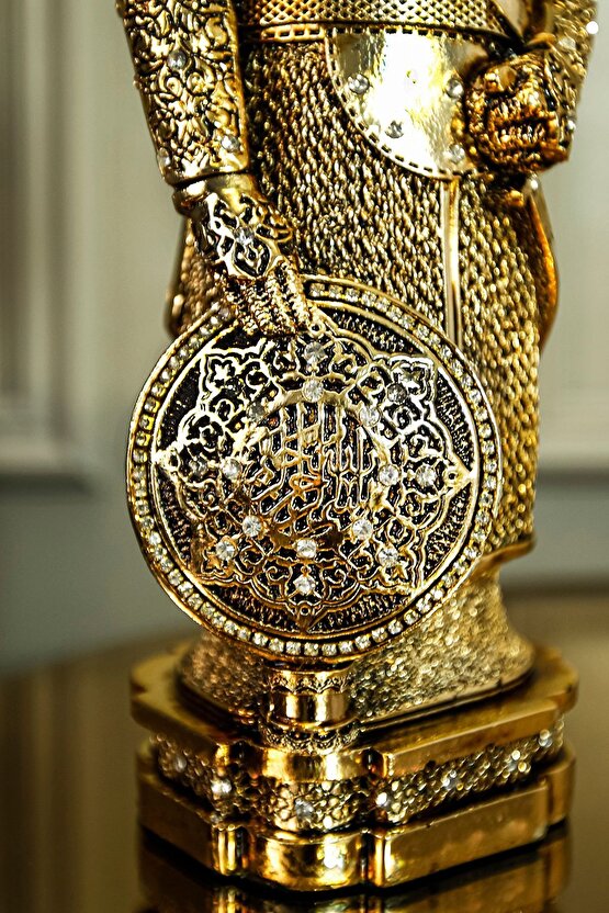 Osmanlı Zırh Asker Nefer Savaşçı Biblo Lüks Gold Kaplama Figür Ihlas Suresi Işlemeli Dekoratif Obje