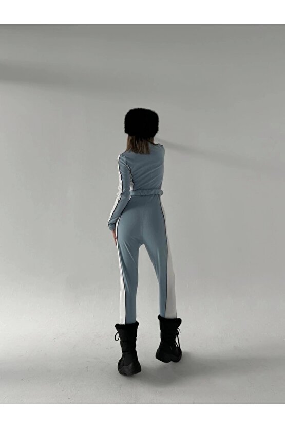 Kemer Detaylı Fermuarlı Tulum - Bebe Mavisi