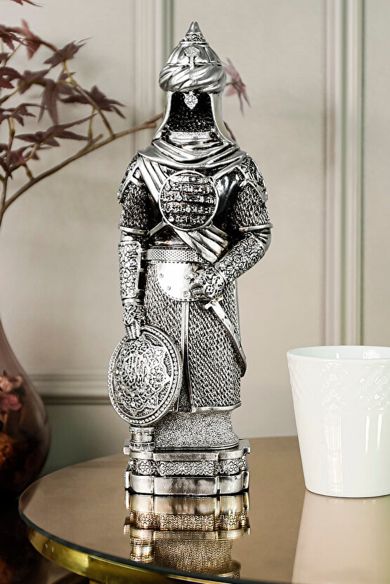 Osmanlı Zırh Tarihi Asker Biblo Lüks Gümüş Kaplama Obje Ihlas Suresi Işlemeli Dekoratif Figür