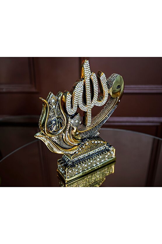 Gold Dekorasyon Lüks Hediyelik Aksesuar Biblo Dini Islami Dekoratif Obje Vav Allah Muhammed Süs