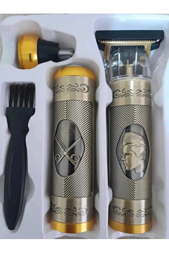 Profesyonel Tıraş Makinesi 2 Makine 3 Başlık Sakal Yanak Burun T Bıçak Ense Çizim