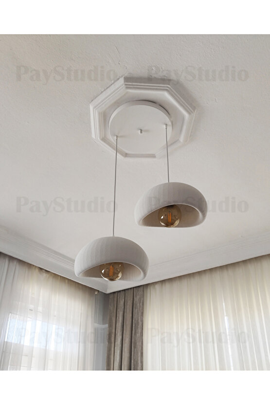 Beton Görünüm 2 Li Sarkıt Avize Bohem Modern Rustik (E27 Ampul Hediyedir.)