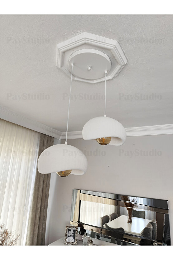 Beton Görünüm 2 Li Sarkıt Avize Bohem Modern Rustik (E27 Ampul Hediyedir.)