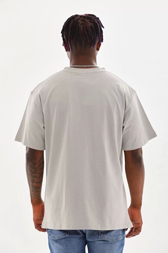Unisex Baskılı Oversize T-Shirt - Gri